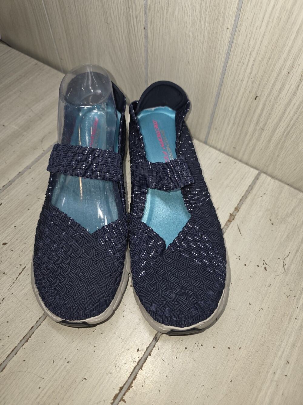 Skechers Synergy Good Vibes Woven Mary Jane Shoes 9.5 Blue Comfort Memory Foam